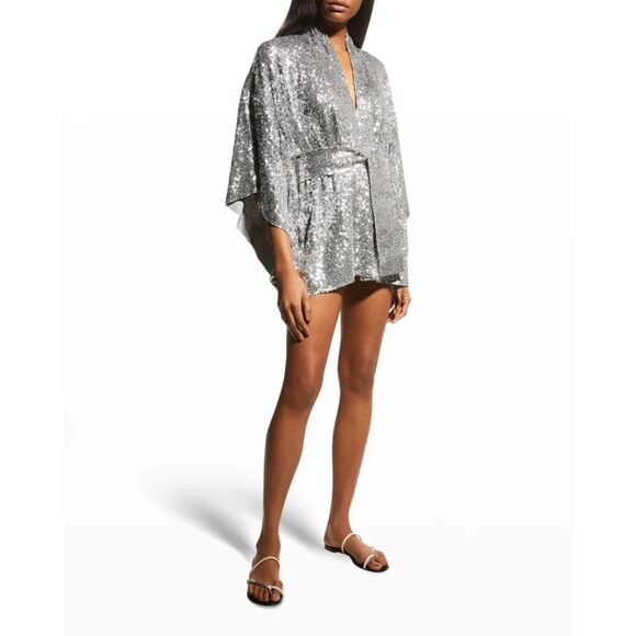 Norma Kamali Sequin Robe Jacket size XS Silver Orig. $395 - Picture 1 of 5